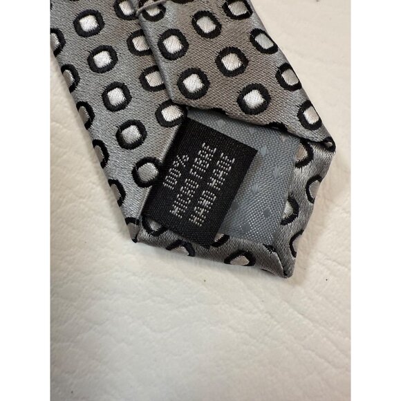 Ferrecci Silver Black Tie Geometric Squares Pattern Silk 100% Italy 58 In. - Picture 3 of 6
